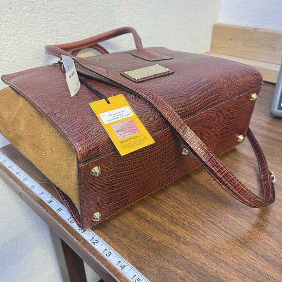 Mario Valentino Milano Kiria Tejus VA 3705 Genuine Leather Handbag With Suede Ac - Picture 8 of 11